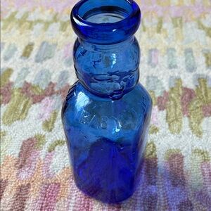 Brookfield Baby Face Blue Glass Milk Bottle EUC